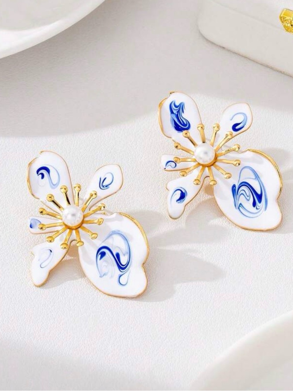 Porcelain Style Floral Earrings | - Picture 3 of 4